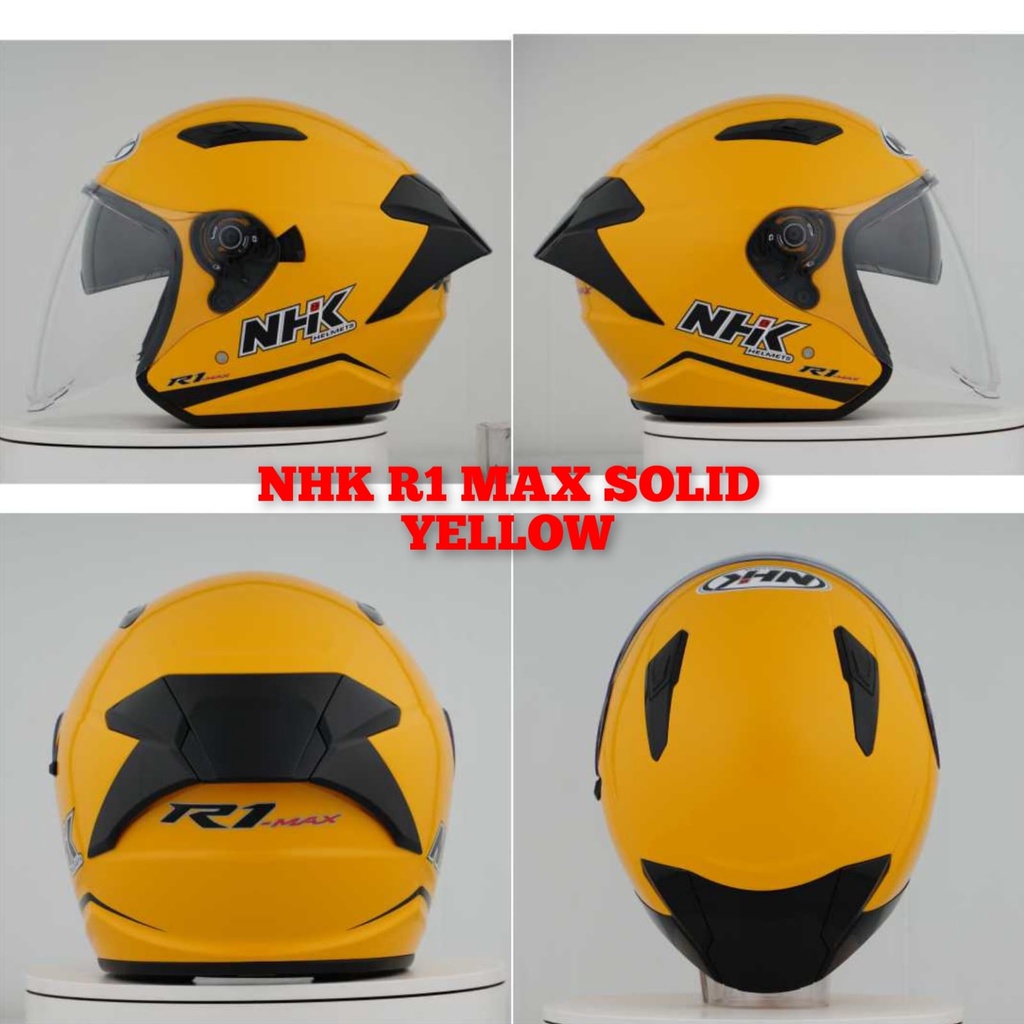Helm NHK R1 Max Solid Yellow Glossy Kuning Kilat Double Visor Half Face - Helem Motor SNI DOT Touring Dewasa Pria Wanita Cewek Cowok Helmet Keren Terbaru Original