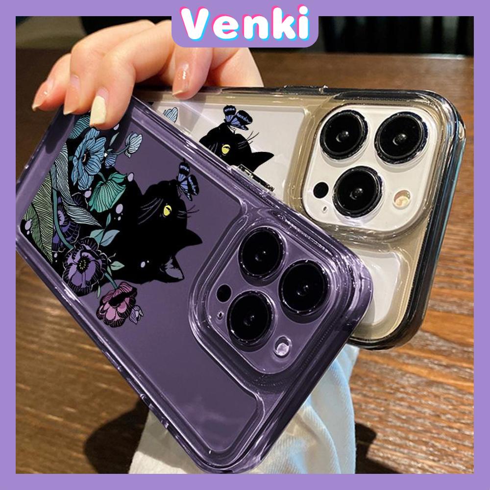 iPhone Case HD Acrylic High Quality Hard Case Metal Button Protection Camera Shockproof Black Cat In Flowers Compatible For iPhone 14 13 12 11 Pro Max xr xs max