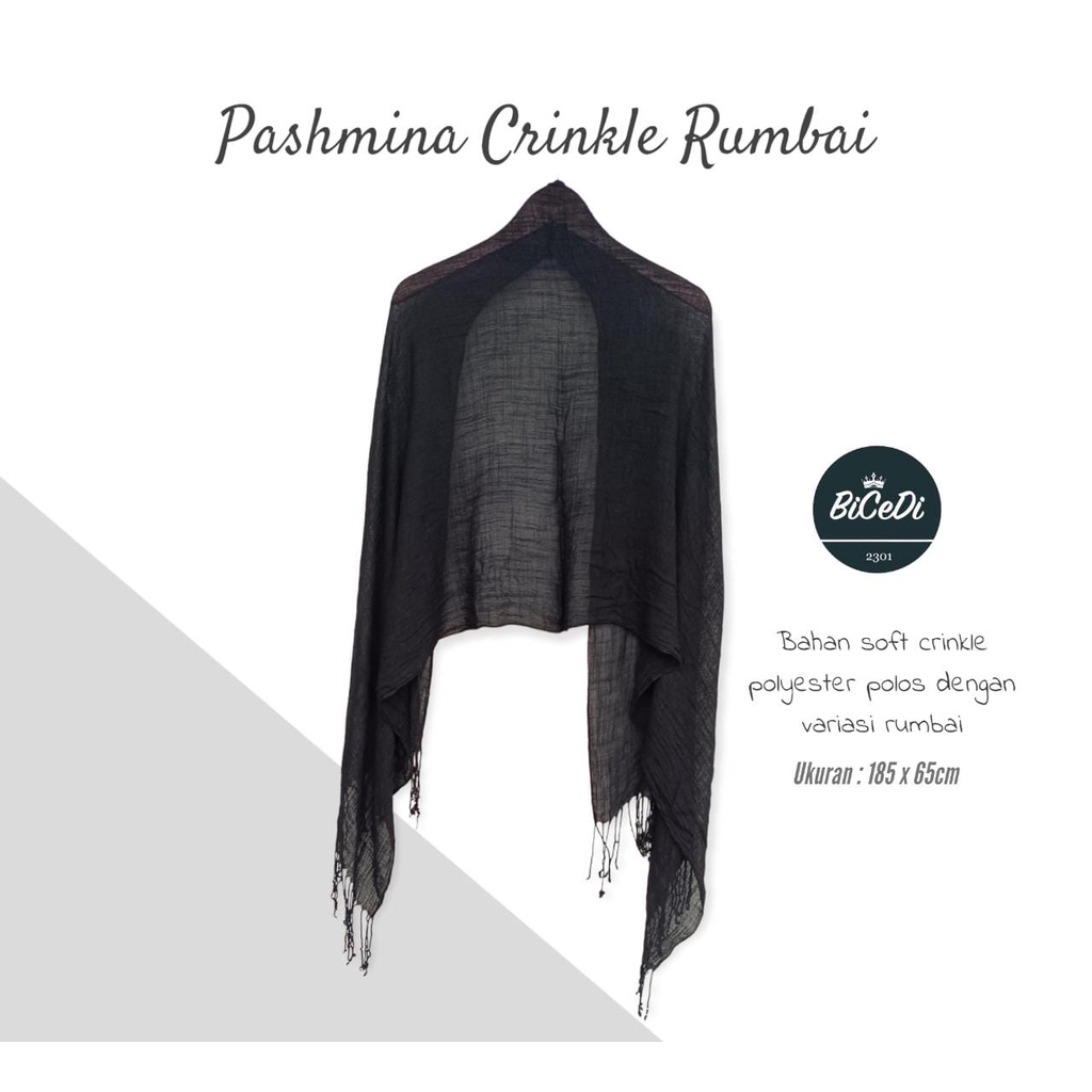 Pashmina Polos Crinkle Rumbai bahan Viscose polyester / Jilbab Selendang kekinian MURAH