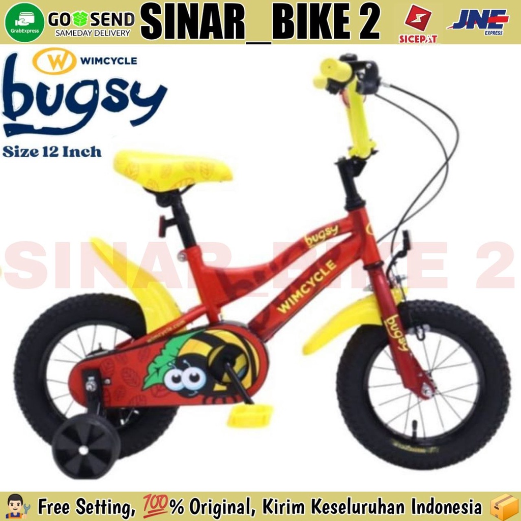 Sepeda Anak Laki- Laki &amp; Perempuan  WIMCYCLE BUGSY Ukuran 12 Inch Keranjang