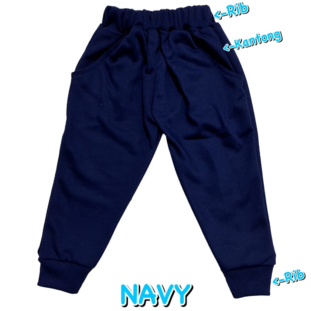 (1 KG BISA MUAT 11 PCS) CELANA PANJANG JOGER RIB SANTAI FASHION ANAK POLOS BIRU NAVY