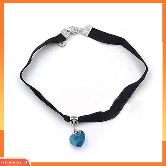 [WONE] Wanita Retro Gothic Beludru Berlian Imitasi Jantung Liontin Choker Kerah Kalung