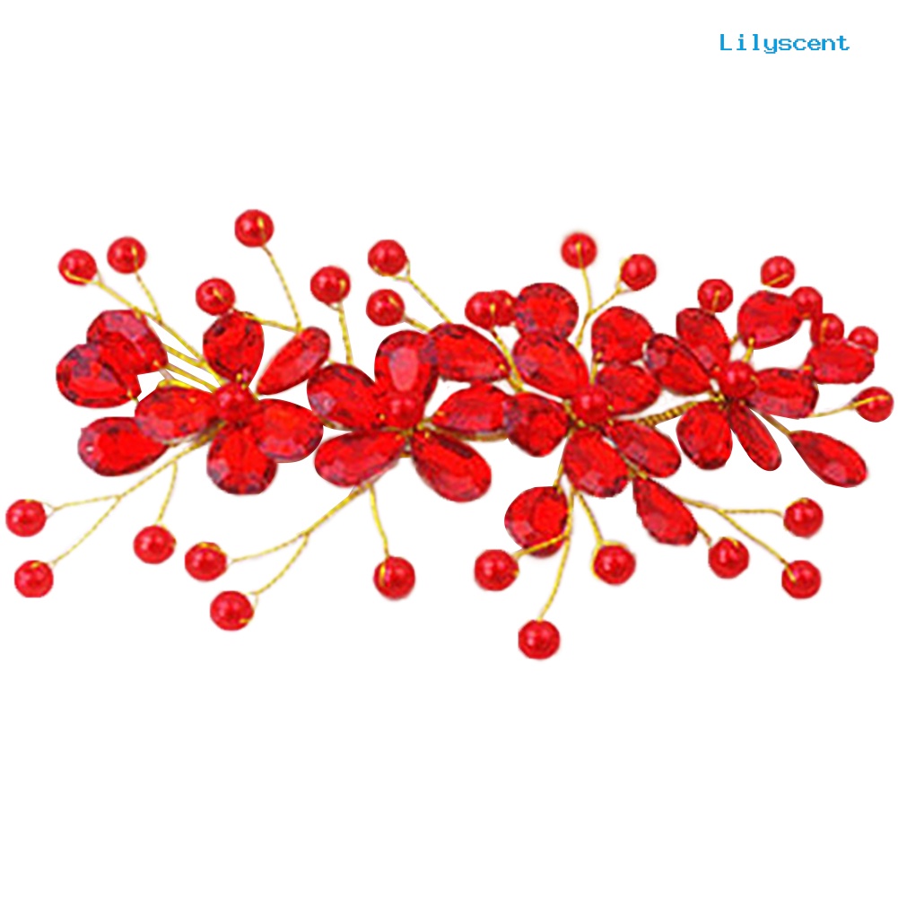 [LS]Bunga Merah Wanita Pernikahan Pernikahan Pengantin Pesta Aksesary Handmade Hair Pin Klip Perhiasan