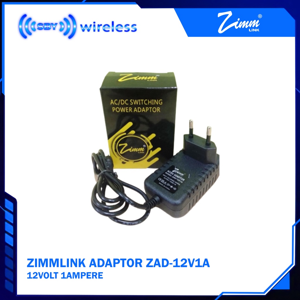 ADAPTOR 12V 1A ZAD-12V1A ZIMMLINK 12VOLT 1AMPERE