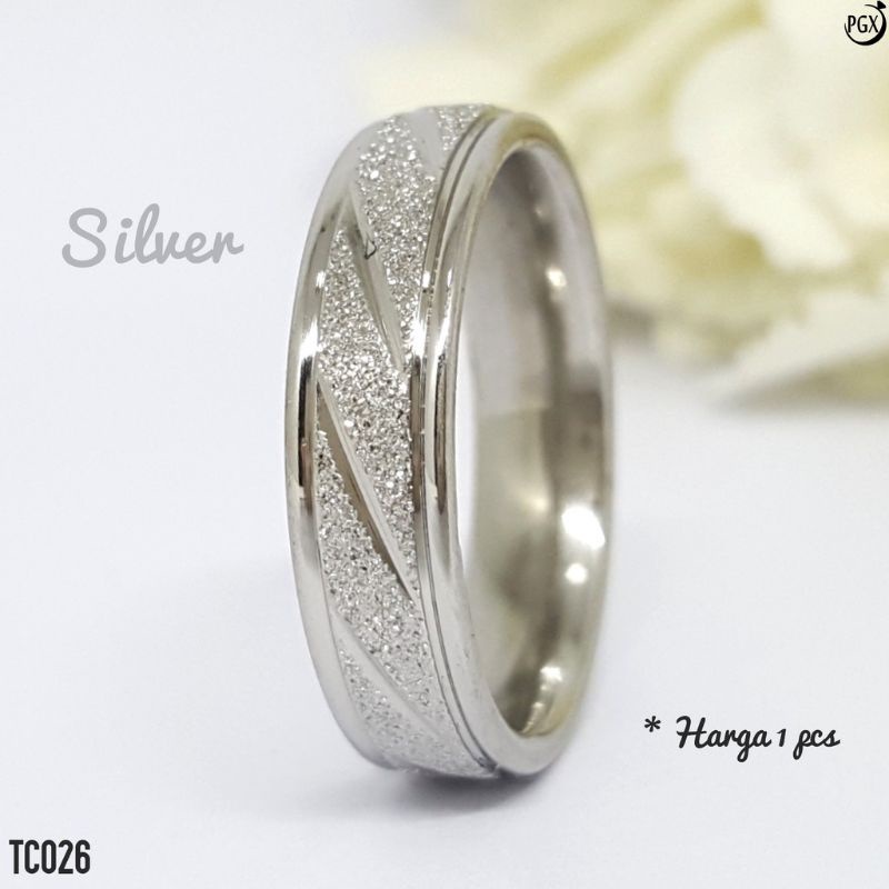 Cincin Couple Titanium Pasir Dimensi Hitam Silver(harga satuan)