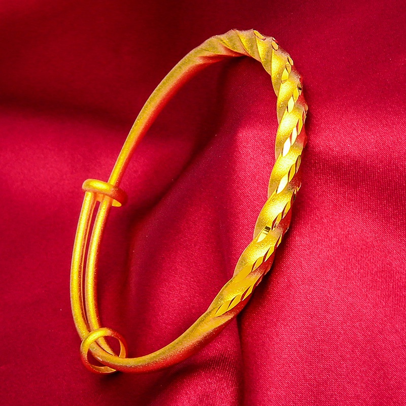 Goldkingdom Perhiasan Fashion Emas Asli Kadar 375 Bangkok Aksesoris Ready Stock Twist Lapis Emas Push-pull Sandblasted Twist Kawat Frosted Minimalis Kaya Gelang Untuk Wanita