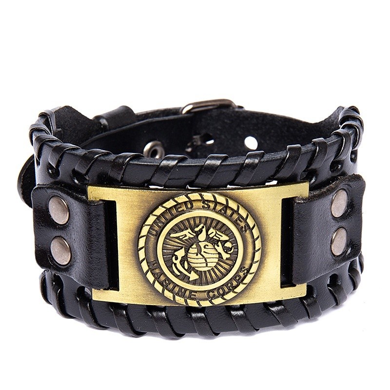 [Z H Jewelry] Viking Fashion Pria Elang Kulit Anyaman Gelang Stainless Steel/Aksesoris Perhiasan Pesta 18.5CM~21.5CM