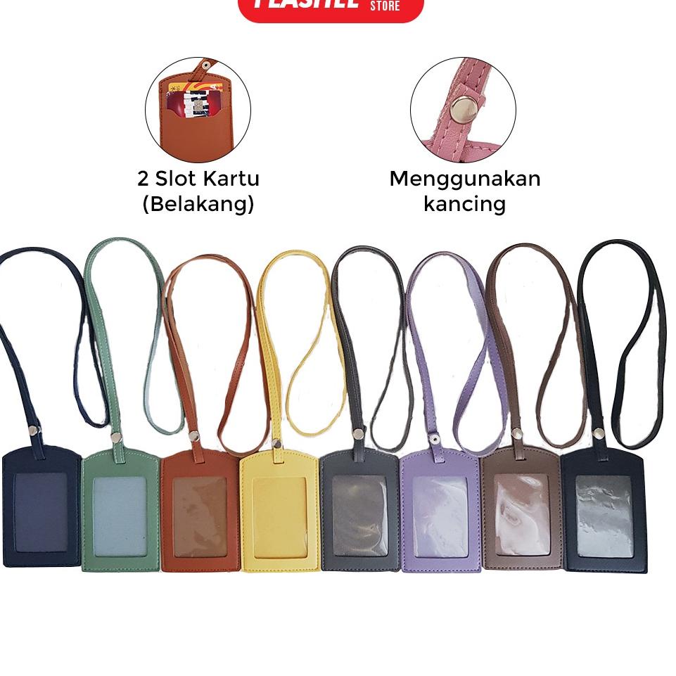 

(K-P8P-㊚) ID Card Tag Kancing Name Tag Kancing ID Holder Card Kancing Kulit Lanyard Kancing Termurah PU Leather Lanyard NameTag ID