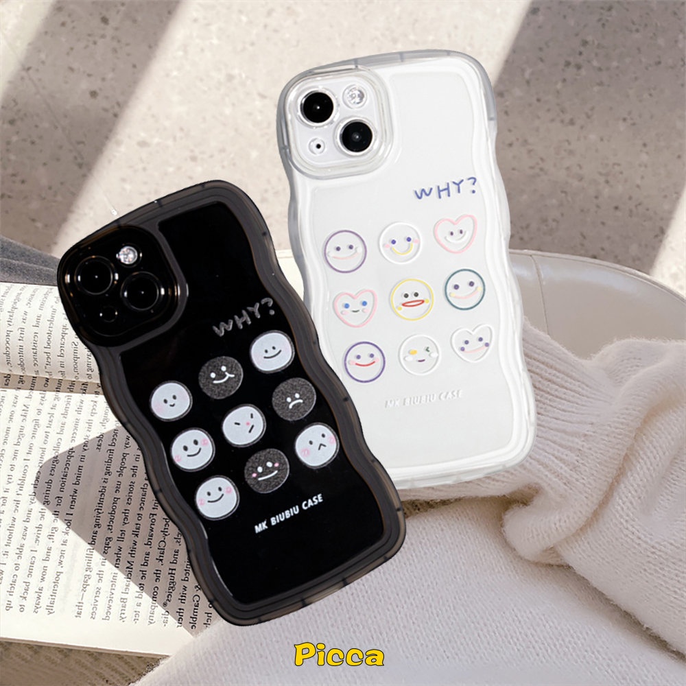 IPHONE Case Pasangan Smiley Lucu Kompatibel Untuk Iphone11 13 12 14 Pro Max 14Plus XR 6 6s 87 Plus X XS Max SE 2020kartun Ekspresi Lucu Transparan Wavy Edge Soft TPU Cover