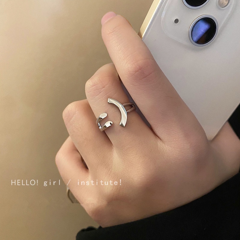 We Flower Chic Baja Titanium Wajah Senyum Cincin Untuk Wanita Pria Korea Fashion Jari Manset Rings Teman Kekasih Perhiasan Hadiah