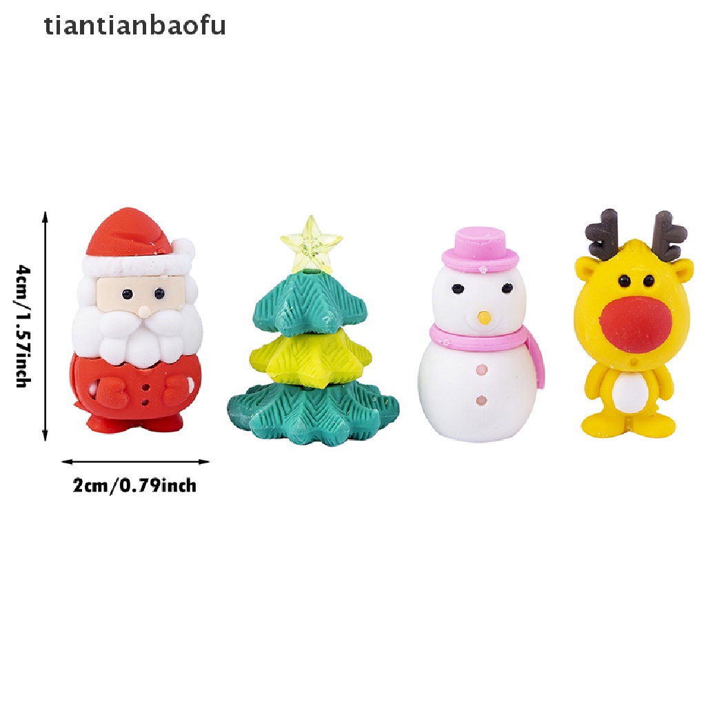 [tiantianbaofu] 4pcs Erasers Anak Kotak Set Paing Merry Christmas Santa Claus Penghapus Pensil Siswa Sekolah Alat Tulis Kantor Writg Gift Boutique