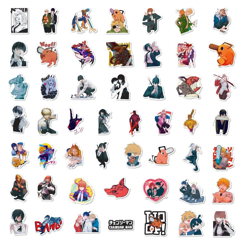 【 ELEGANT 】 Anime Chainsaw Man Stiker Graffiti Campur Scrapbook Koper Diary Stiker Handphone DIY Stiker Hias