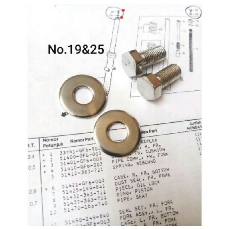 baut & ring shock shockbreaker depan honda win 100 crome