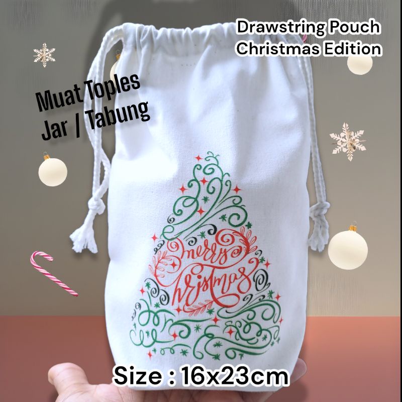 

Tas Serut - Drawstring Pouch Bag untuk Kado Toples Jar 300ml 600ml 800ml Edisi Natal Christmas