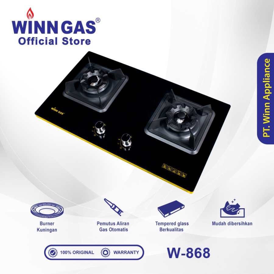 Winn Gas Kompor Super Slim Kompor 2 Tungku W 868 &amp; Paket Kompor selang Regulator W88/W900