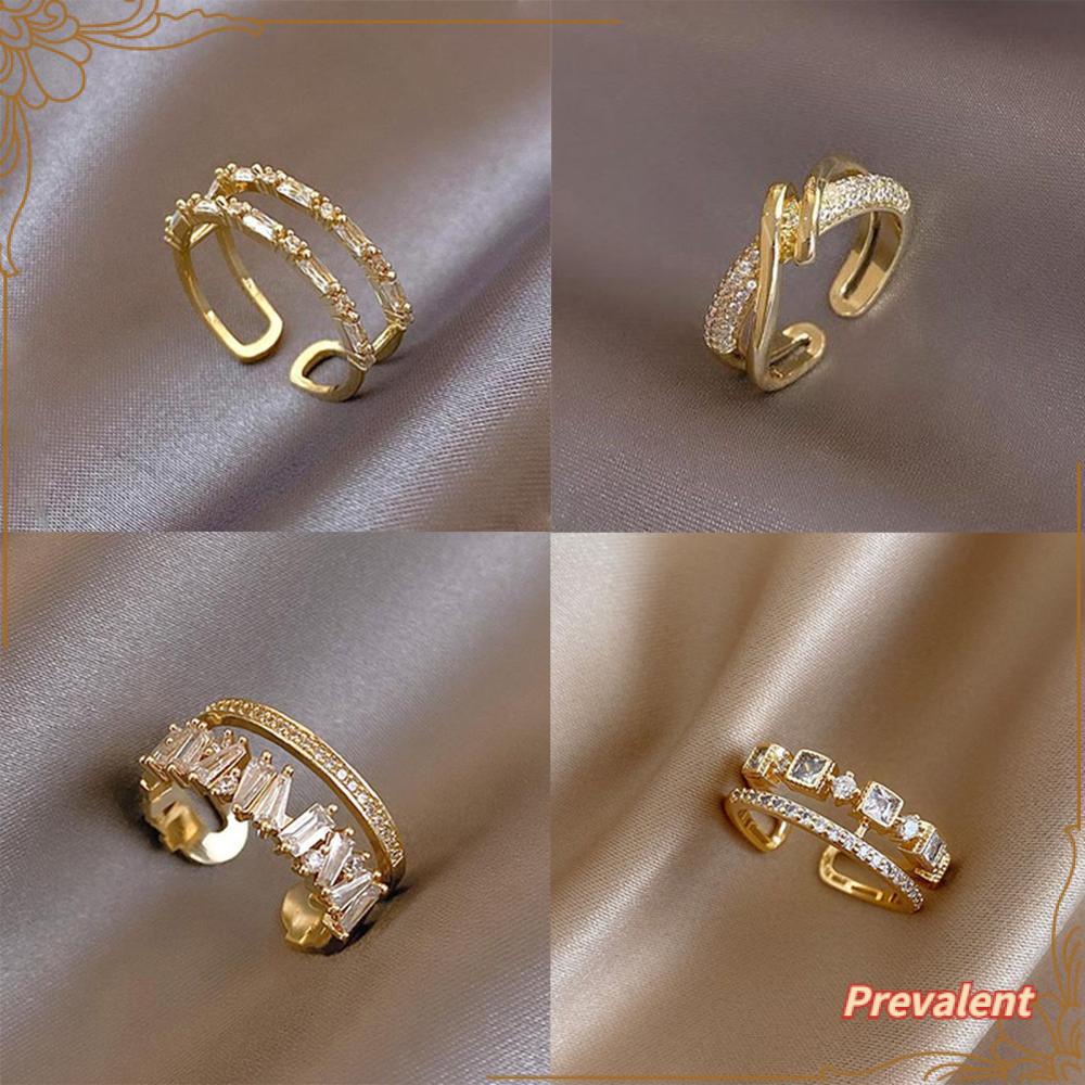 Preva Pembukaan Cincin Cincin Pesta Pernikahan Mode Baru Lapisan Ganda Mewah Cincin Jari Perhiasan