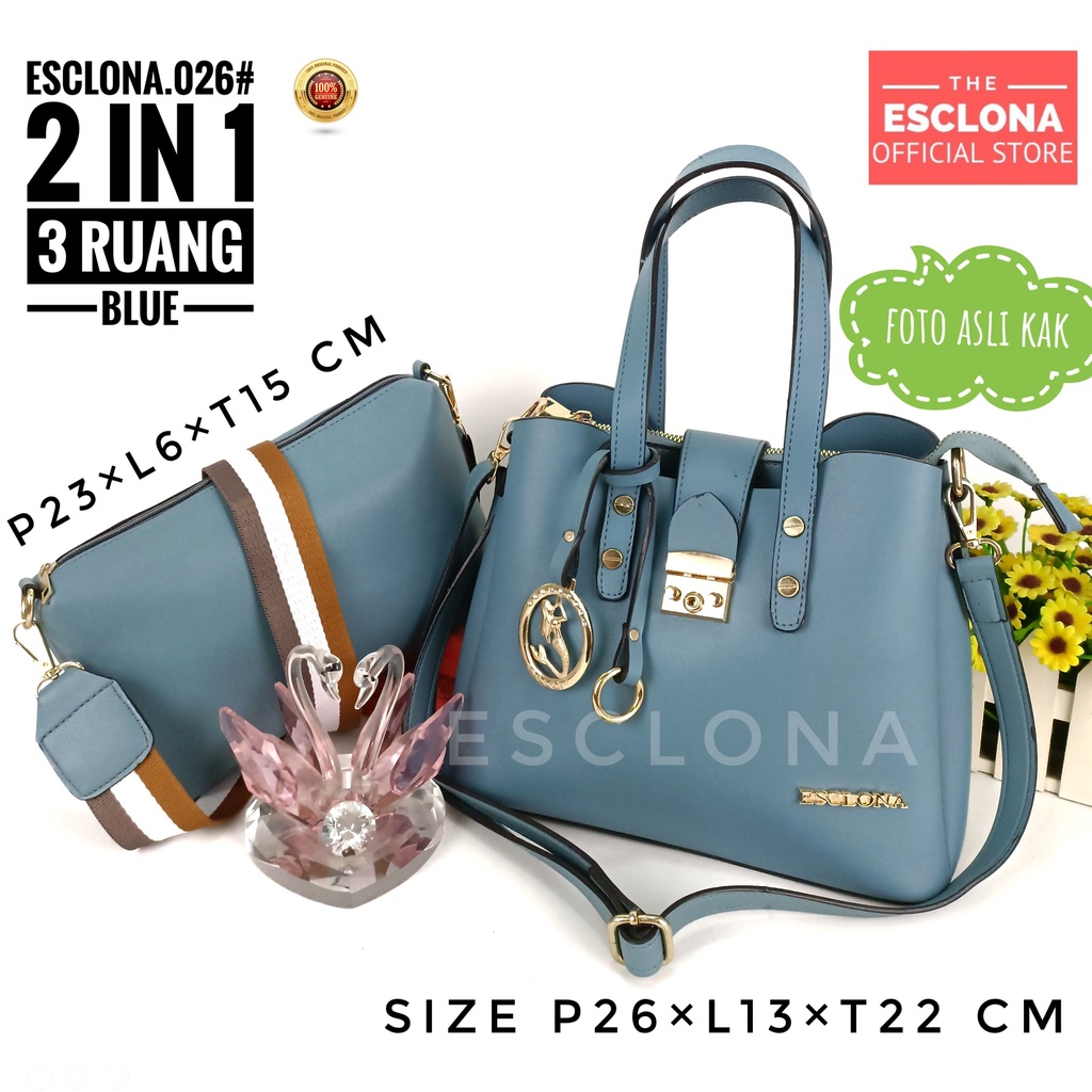 Tas wanita Import Batam Bag Esclona 026 Selempang Cewek Cantik Branded Grosir Fashion Murah Handbag Original Besar Kantor Kerja Kuliah Pesta Premium Super Populer Terbaru Terlaris Ibu Emak Dewasa Santai Berpergian