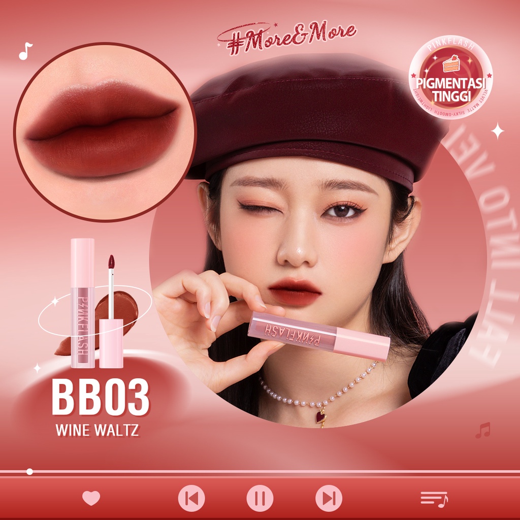 PINKFLASH #More&amp;More Matte Lip Tint Velvet Airy Mousse  High Pigment Smooth Lasting Silky Texture Multi-use Matt Liquid Lipstick Waterproof Lip Gloss PF-L08