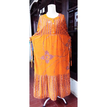 Gamis Daster Jumbo Batik Listy Original Pekalongan Model Susun Lengan Panjang Serut