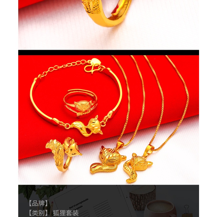 Goldkingdom Perhiasan Fashion Emas Asli Kadar 375Bangkok Aksesoris Ready Stock Set Kalung Gelang Cincin Rubah Wanita Dengan Finishing Buram Tersedia Untuk Tahan Lama Luntur