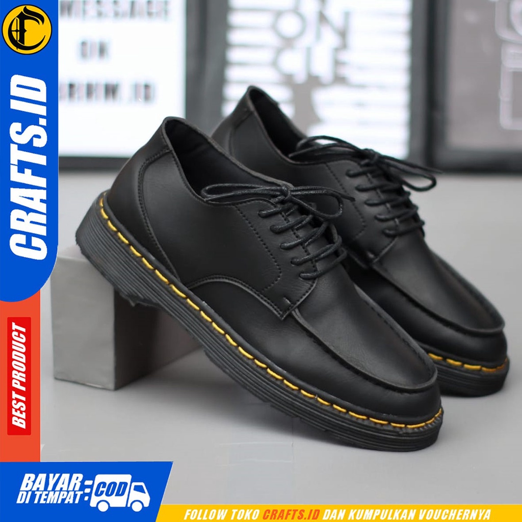 CRAFTS summer - Sepatu Pantofel Docmart Formal Low Boots Kerja Pria Hitam