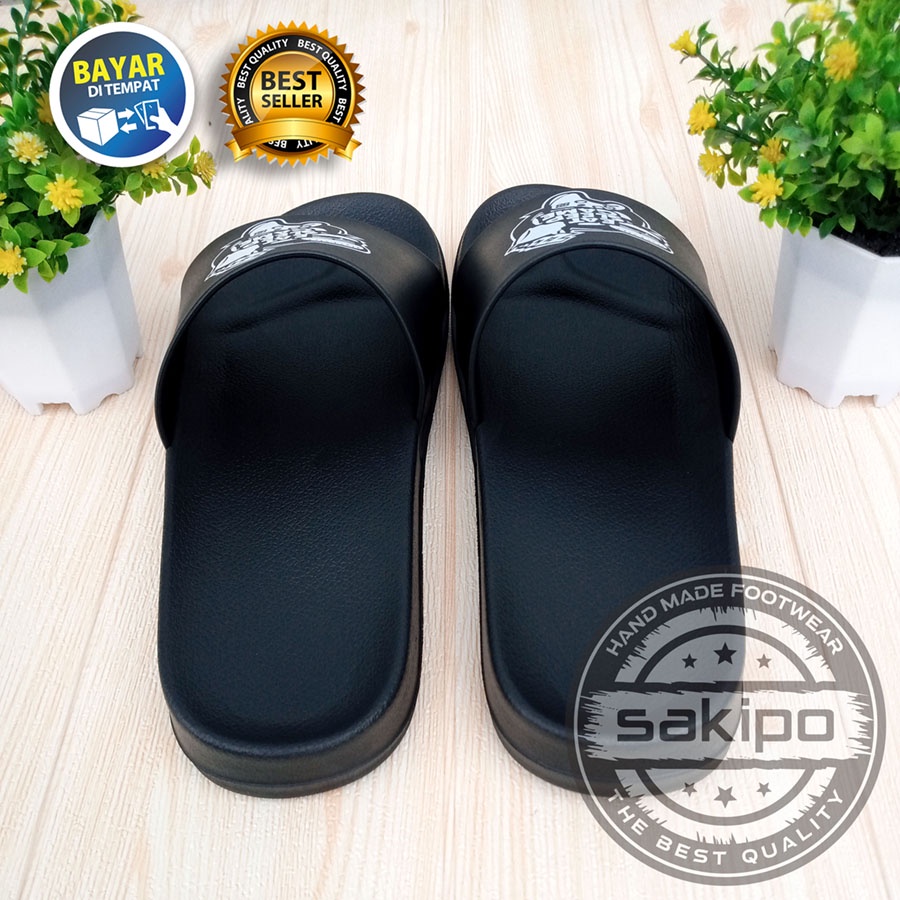 PROMO 1.1 MANTUL SALE !! SANDAL DISTRO TERBARU PRIA DEWASA REMAJA SLIDE HITAM TRENDI KEKINIAN RINGAN NYAMAN DIPAKAI / SAKIPO