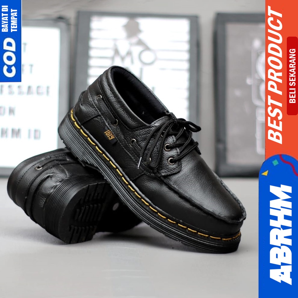 Sepatu Formal Pantofel Docmart Low Boots Kulit Asli Kerja Pria Hitam Abrhm Gani