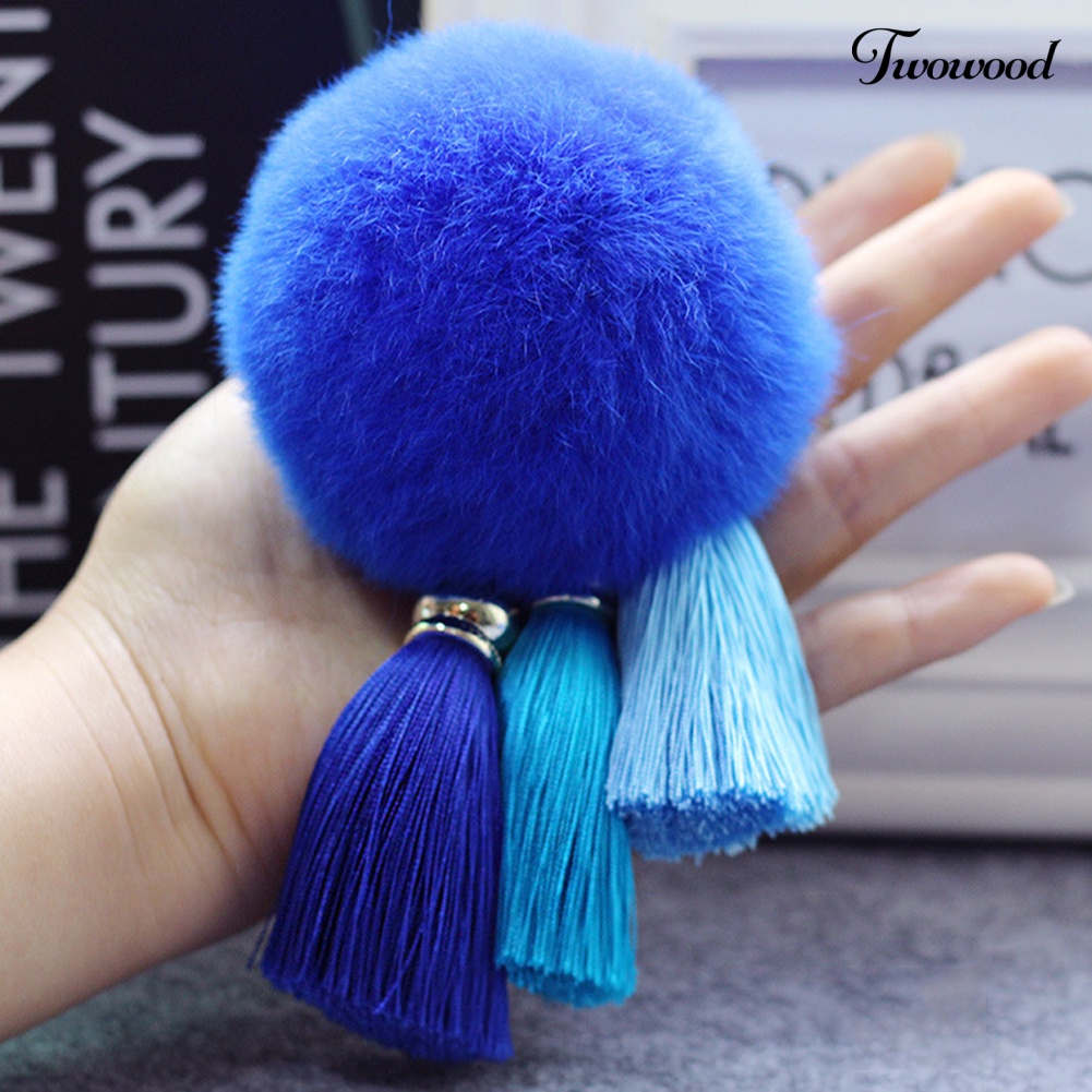 Twowood Soft Pom Pom Faux Fur Keychain Fluffy Ball Bag Gantungan Kunci Mobil Rumbai Liontin Dekorasi