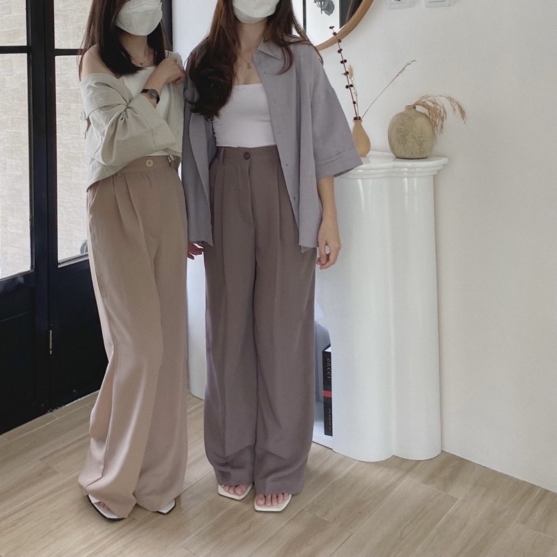 LOOSE PANTS TROUSERS CELANA ANTI KUSUT WANITA CELANA KULOT WANITA CELANA KANTOR FORMAL CELANA KERJA WANITA-MAUVE