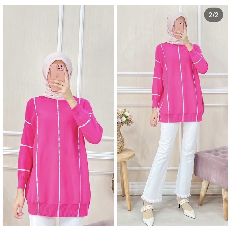 atasan rajut salur oversize premium import