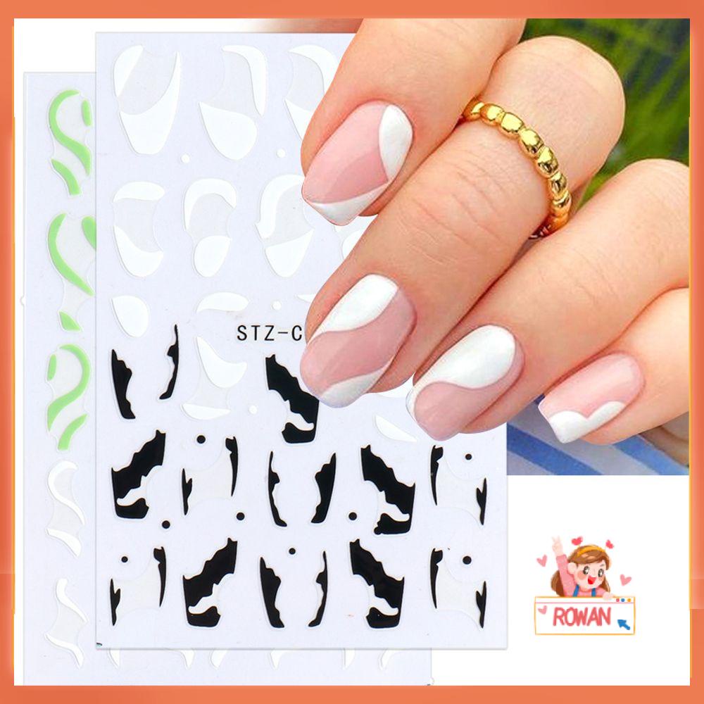 R-flower French Tips Nail Stiker Perekat Panas Decals DIY Manicure Wave French