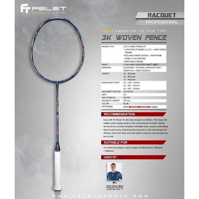 Raket Raket Badminton Felet 3K Woven Fence Original