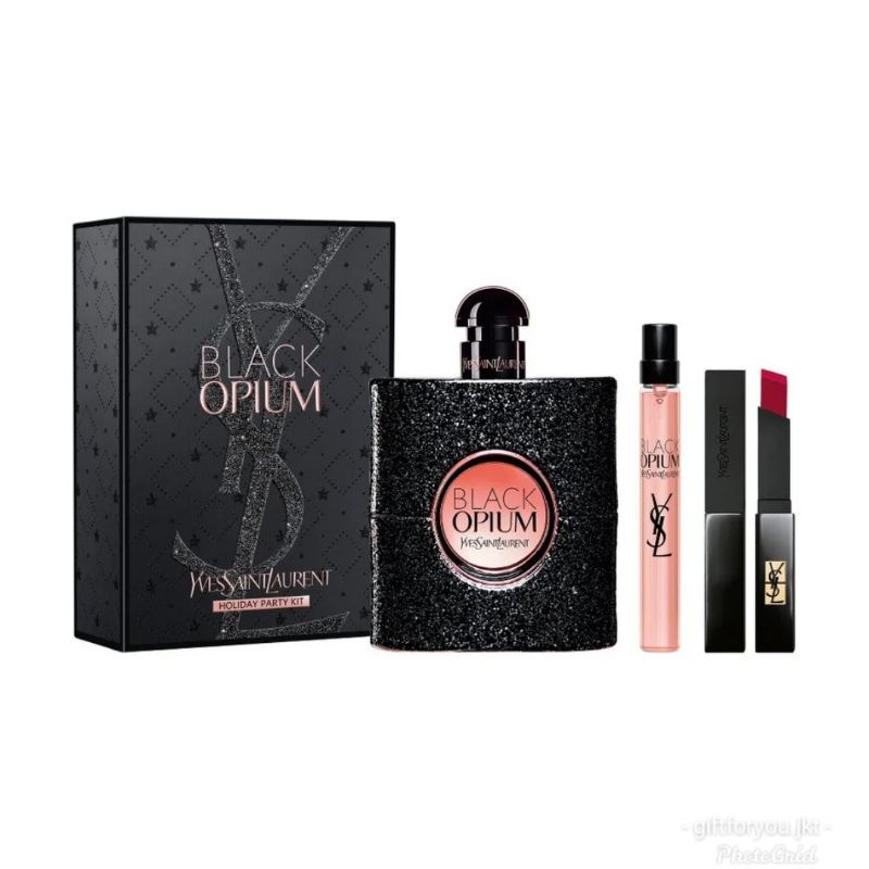 Hampers Gift Set Black Opium Holiday Party Kit Eau de Parfum EDP Slim Velvet Radical Lipstick Shade 