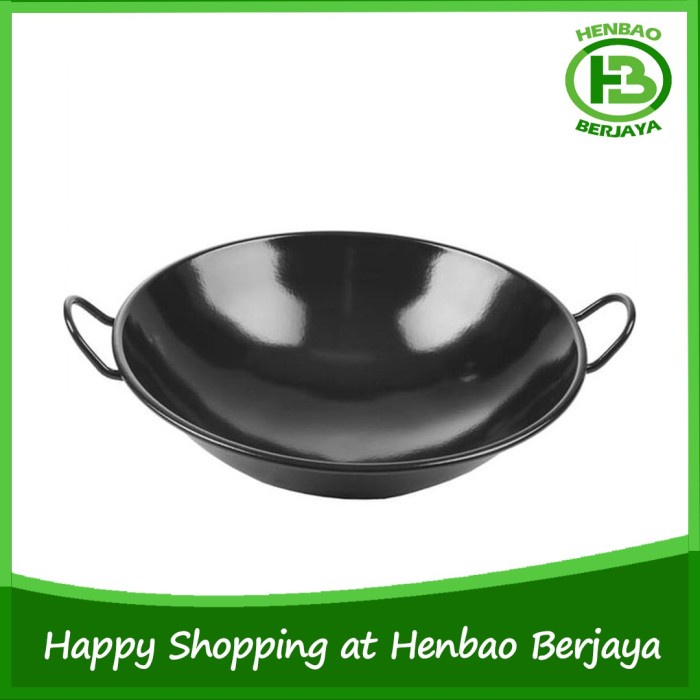 Wjn Wajan Kuali Wok Hitam Enamel 40Cm Anti Lengket