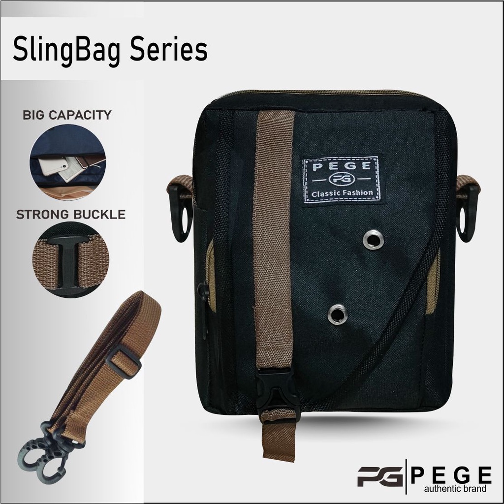 Tas Selempang PEGE NATAKA Slingbag Pria Model Kombinasi Coklat Trendy Casual - PG 8947