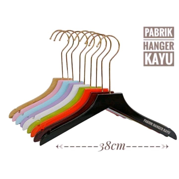 HANGER KAYU KEPALA LURUS 38CM HOOK GOLD