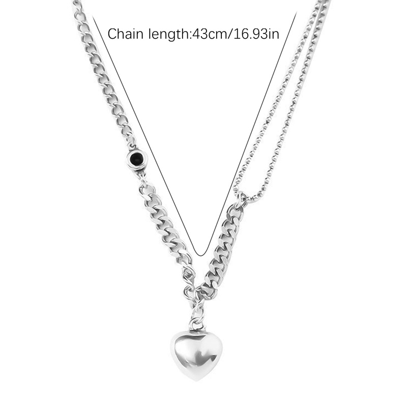 Kalung Liontin Rantai Hati Perak Untuk Wanita Punk Cinta Asimetris Sweater Logam Kalung Sederhana Musim Dingin Perhiasan Trendi
