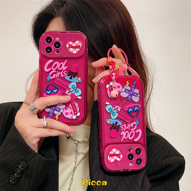 IPHONE Flip Make Up Mirror Case Lensa Kamera Kompatibel Untuk Iphone7 8 Plus XR 11 12 13 14 Pro MAX X XS MAX SE 2020 Kartun Lucu Graffiti Gadis Keren Soft Case