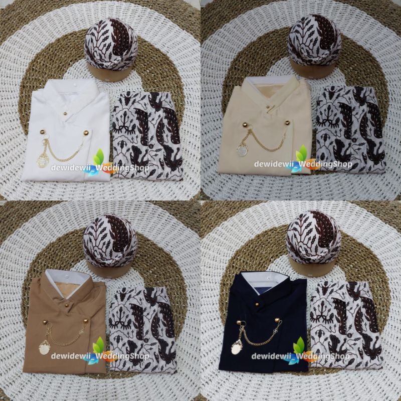 [Setelan] Beskap, Jarik + Blangkon | Motif Sido Asih Cilik / Warna Lengkap