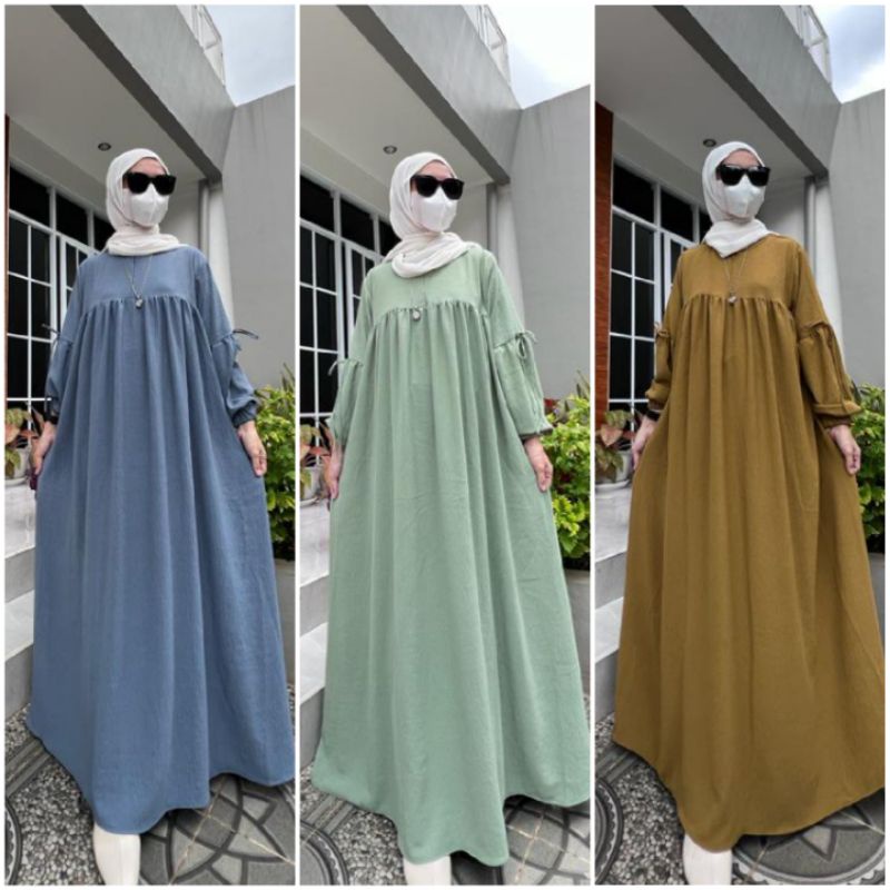 BISA COD LUNA DRESS/ DRESS CRINKLE VIRAL/ GAMIS CRINGKLE AIRFLOW/ GAMIS CRINCKLE POLOS AKSEN TALI PI