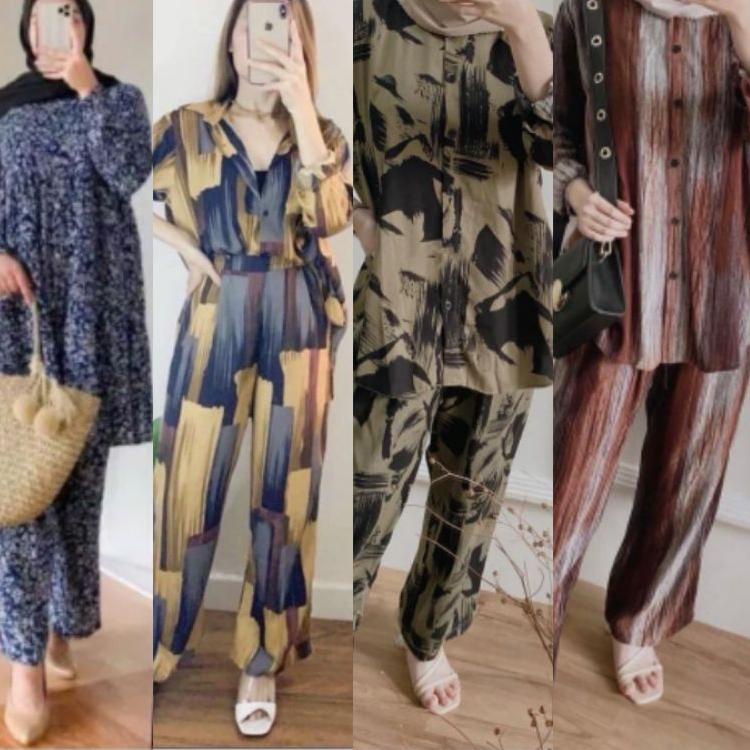 SETELAN WANITA CRINKLE AIRFLOW RAYON MODELPAJAMAS SETCEL STELAN RAYON | TENIA DAILY ONE SET 50 MOTIF