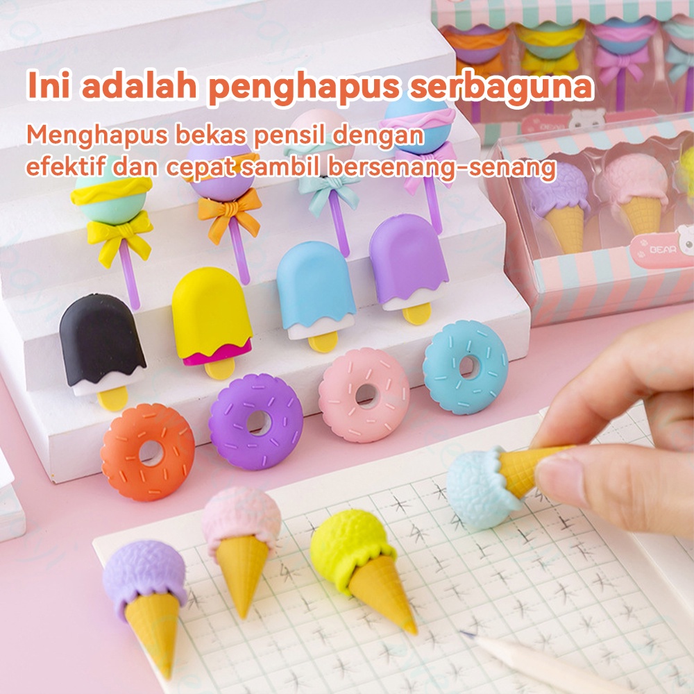 Sweetybayi 4pc Penghapus pensil hapusan eraser penghapus set lucu box mika