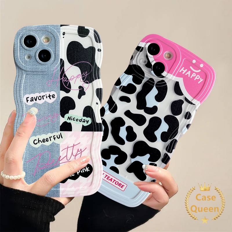 Denim Pola Splicing Leopard Motif Sapi Oppo A17 A17K A77 A57 A96 A5s A55 A76 A15 A12 A16 A54 A77s A53 A52 Reno 85f 7Z 6 A95 A16s A74 A3s A5 A9 A7 A16K A1k Wavy Edge Soft Cover