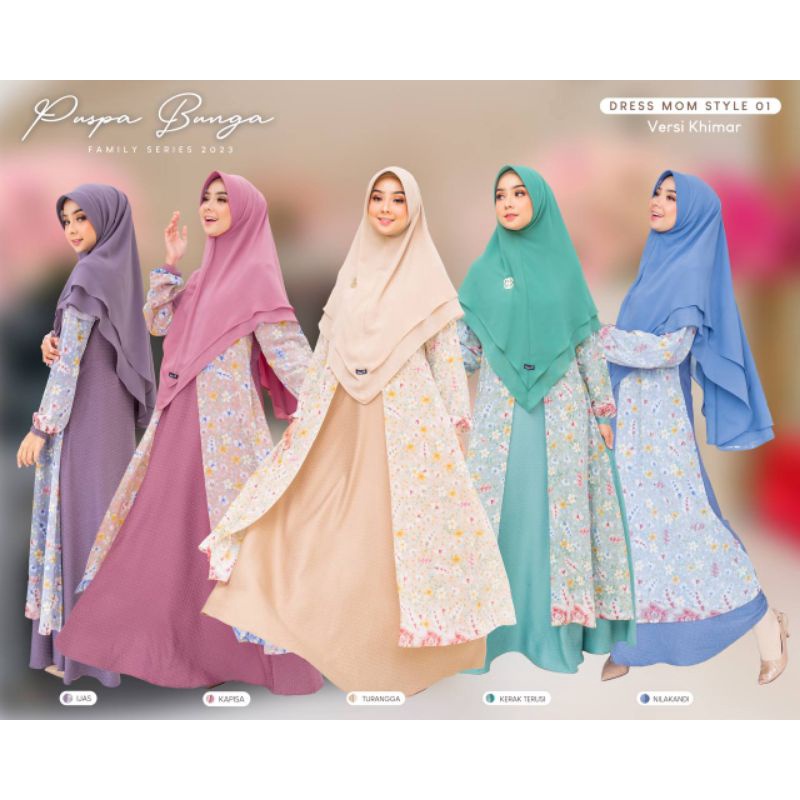 PUSPA BUNGA Gamis Style 1 Set Khimar Sarimbit Eid Series 2023 PUAN