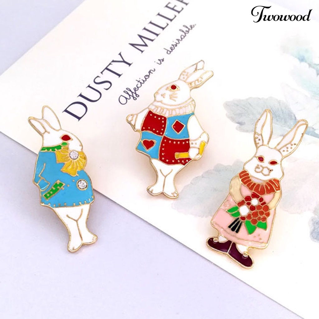 Twowood Mini Bentuk Kelinci Indah Bunny Kerah Bros Lapel Pin Aksesoris Ransel