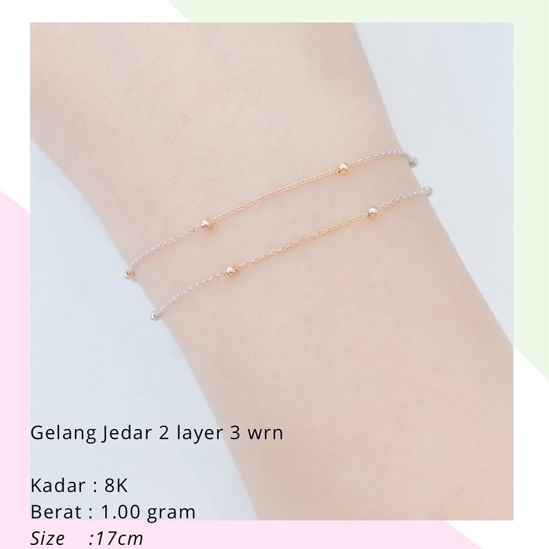 Gelang Emas Jedar 2 Layer 3 Warna 1.00 Gr