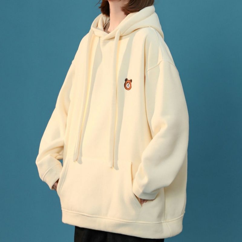 Hoodie Oversized Korean Style (S - 6XL) BEAR Logo BORDIR Embroidery Jacket BIG SIZE Boy Girl BERUANG CUTE BROWN Unisex Jumbo Jaket Coklat Tua Dusty Pink Cream Krem Grey Black  M L XXL 2L 3L XXXXL 5XL Jaketin Aja