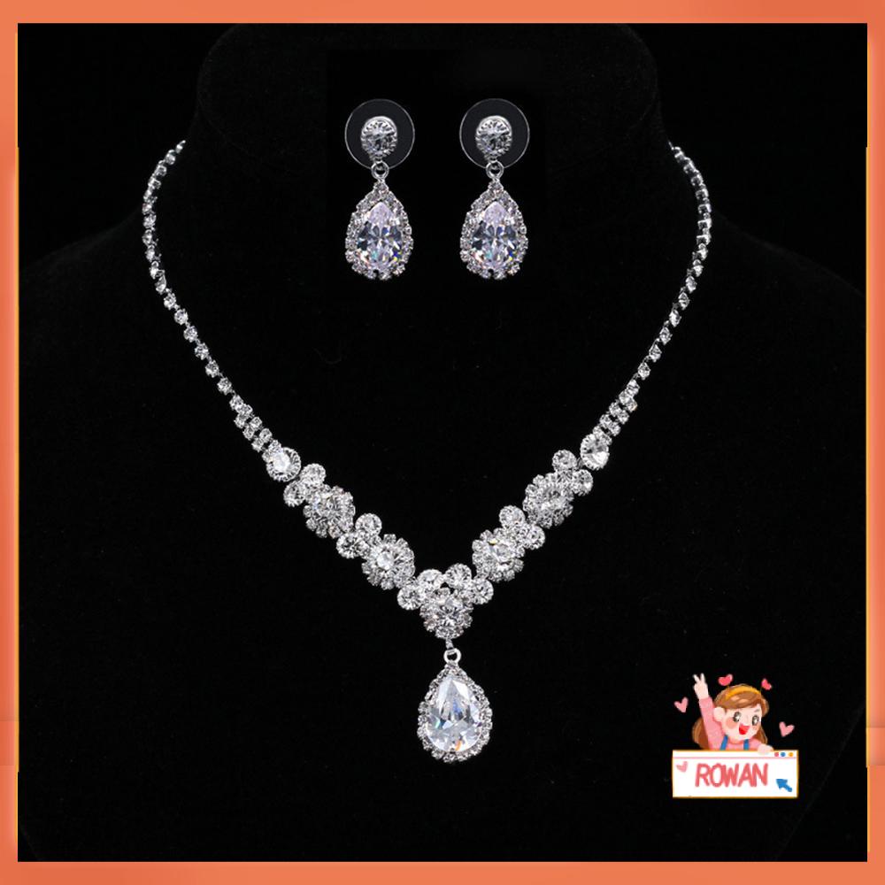 R-bunga Aksesoris Wanita Anting Set Bridal Zirconia Cubic Set Perhiasan