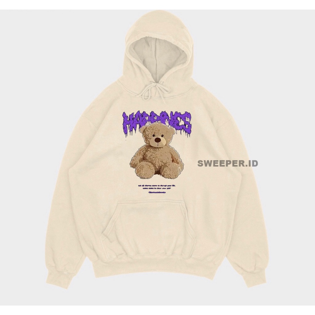 SWEATER HOODIE HAPPINES BEAR KOREAN STYLE BAHAN FLEECE