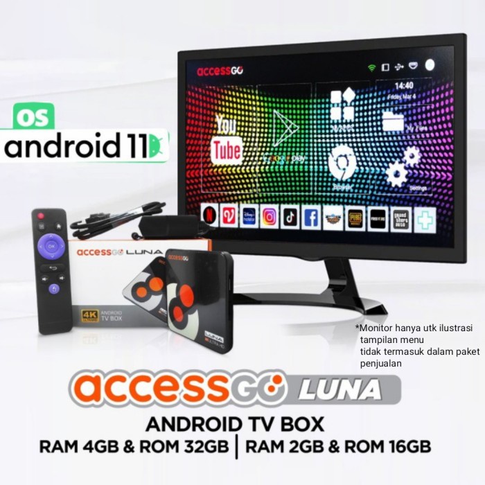 STB TV Android 11 AccessGo Luna TV Box RAM 2GB/16GB & 4GB/32GB MURAH